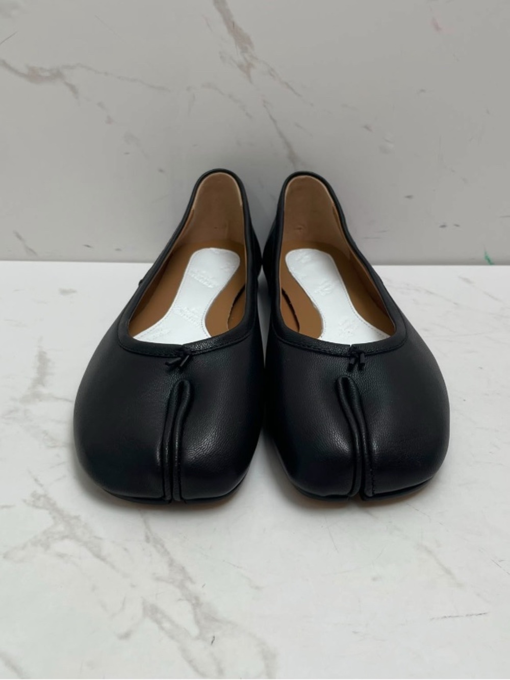 Margiela Black Leather Tabi Flats - size 38/8